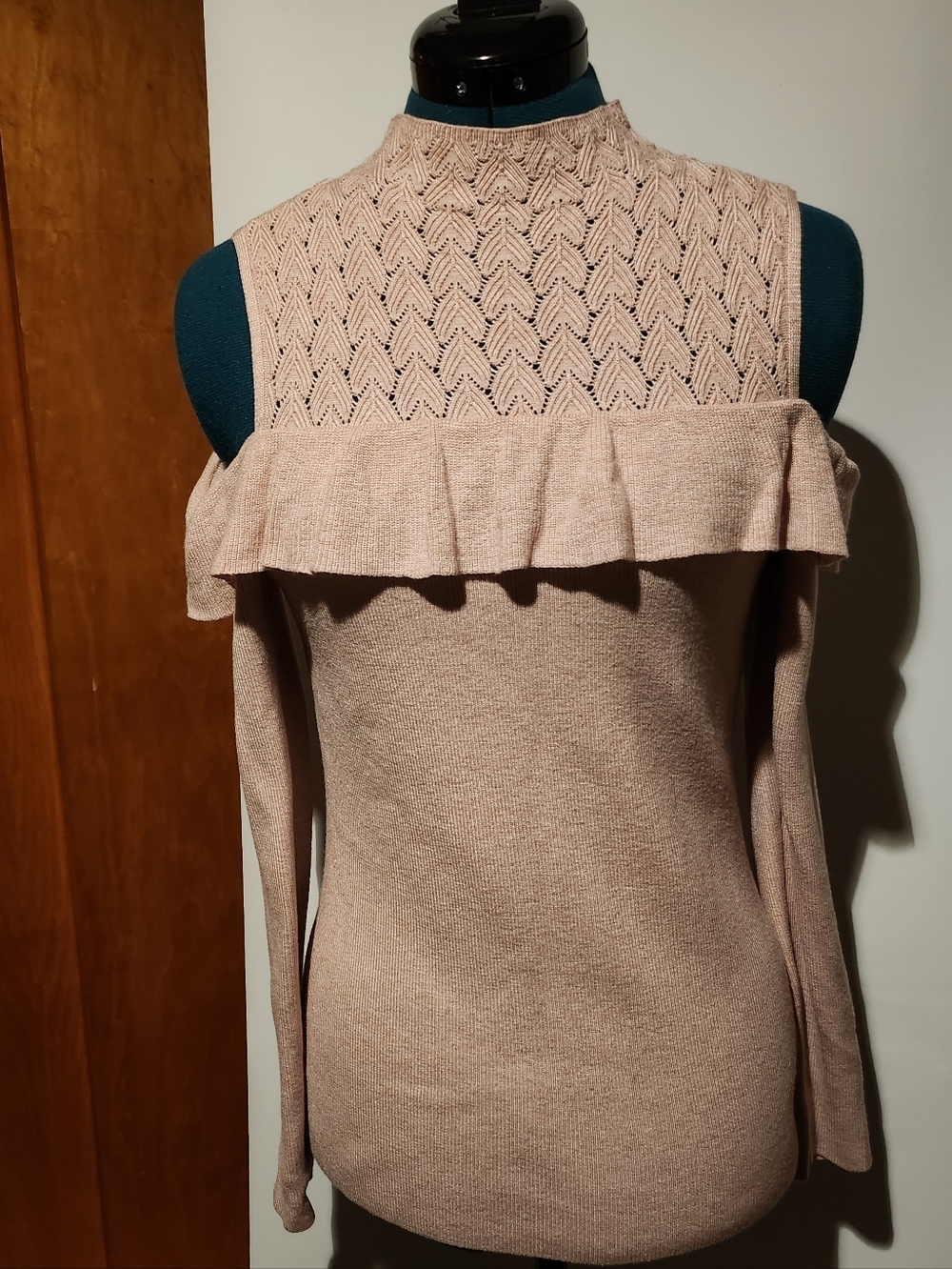 Like New Cold-Shoulder Ruffle Knit Sweater - Blush